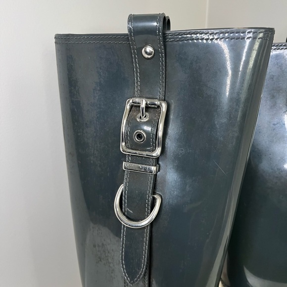 Coach Tasha Shiney Finish GraphiteTall Rubber Rain Boots - Picture 3 of 11